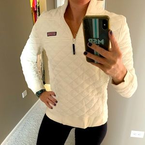 Vineyard Vines Cream XS Quilted 1/4 Quarter Zip Sweatshirt Sweater